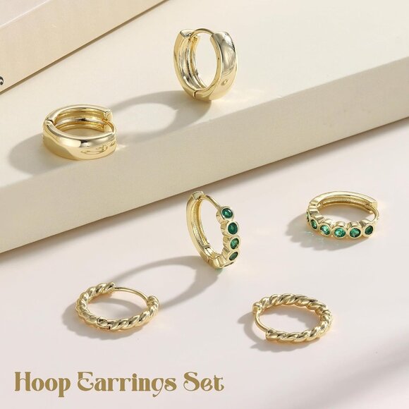 🆕 Women Green Trendy Small Hoop Earrings Twisted Huggie Thick Open Chunky Stack - Picture 5 of 7